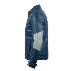 Chaqueta de Cuero Genuino Azul y Marrón para Hombre, al por Mayor, Personalizada, OEM, ODM, Estilo Biker, Fabricante, Suministro Directo de Fábrica - Product Image 4