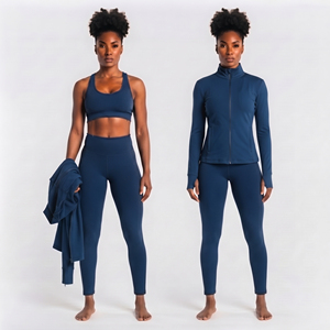 Ensemble de yoga 3 pièces : Veste d'entraînement à col montant, soutien-gorge dos nageur et legging haute compression - Product Image 1