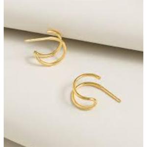 Boucles d'oreilles créoles en laiton plaqué or, forme géométrique, style classique unisexe, bijoux de mode - Product Image 2