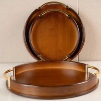 Plateau en bois rond classique poli et durable - Plateau décoratif pour le thé, le café, le petit-déjeuner, les collations pour les mariages