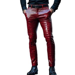 กางเกงหนัง PU สีดำเอวสูงสำหรับผู้ชาย พร้อมเข็มขัดและซิปแบบสตรีทสไตล์ - Product Image 5