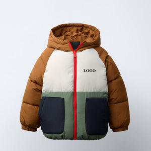 Blouson matelassé à capuche color block avec fermeture éclair, coupe-vent, manteau d'hiver unisexe décontracté en polyester épais, coupe régulière - Product Image 1