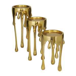 Ensemble de 3 porte-bougies en aluminium au design luxueux effet goutte d'or, supports décoratifs modernes pour bougies piliers, pour la maison et le salon - Product Image 1