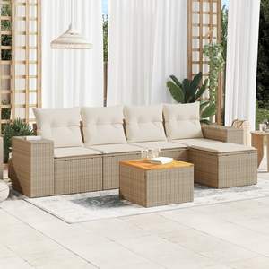 Conjunto de Sofá de Jardín de Ratán Beige con Cojines, Muebles de Exterior de Diseño Contemporáneo, Ratán PE Resistente al Agua y a los Rayos UV - Product Image 3