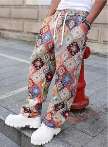 Men s Printed Harem Pants <b>Elastic</b> Waist Drawstring Casual Summer Trousers Breathable Lightweight Cotton - Product Image 2