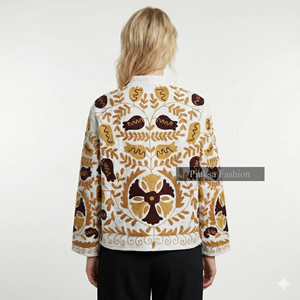 Vêtement d'hiver en velours brodé artisanal, esthétique bohème, respirant, écologique, en coton, pour femmes, motif floral de luxe - Product Image 6