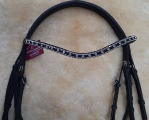 Crank Cavesson Bride en cuir rembourré souple en cuir de qualité supérieure avec bandeau à sourcils en cristal et muserolle pour chevaux - Product Image 3