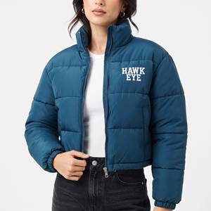 Blouson court matelassé d'hiver pour femme, manteau court à manches longues avec fermeture éclair frontale, décontracté, chaud, ourlet ajustable, vêtement d'extérieur - Product Image 5