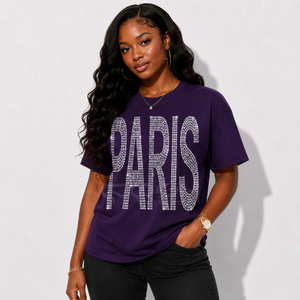 เสื้อยืดกราฟิก PARIS ประดับคริสตัลไรน์สโตน พรีเมียม ยี่ห้อ Cosh International ทรงโอเวอร์ไซส์ สไตล์สตรีทแวร์ สำหรับทุกเพศ ผลิตโดยผู้ผลิตเสื้อผ้าแฟชั่น - Product Image 4