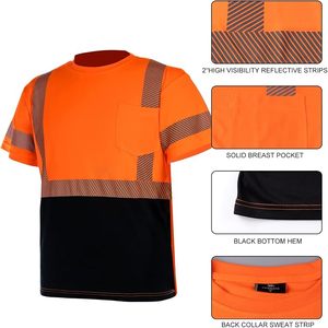 เสื้อทำงานสีส้มสะท้อนแสงสำหรับผู้ชาย ผ้าโพลีเอสเตอร์ มีแถบสะท้อนแสง กระเป๋าเสื้อแบบแข็ง ชุดยูนิฟอร์มนิรภัย - Product Image 1