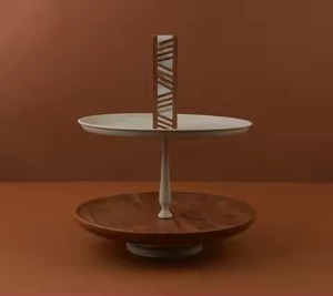 Gulf Nordic Style 2 Tiered <b>Wooden</b> <b>Cake</b> Stand White Metal Tray Center Handle Dessert Serving Platter High Tea Display <b>Cake</b> Stand - Product Image 1