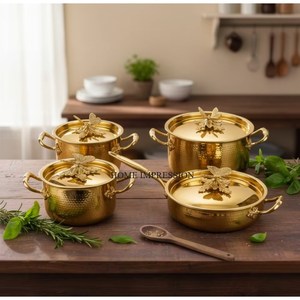 Professional Grade Hand-Hammered Stainless Steel Eco-Friendly Modern European Design Stockpot Casserole Saut <b>Pan</b> <b>Set</b> Heavy - Product Image 2