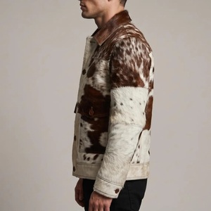 Handmade Cowhide Hair-On Leather <b>Jacket</b> | Waterproof Breathable Zipper Closure Black <b>White</b> Beige Western Coat for <b>Men</b> - Product Image 5