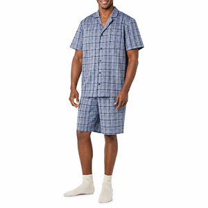 <b>Men's</b> Plaid Short Sleeve <b>Pajama</b> <b>Set</b> 100% Cotton Satin Woven Sleepwear Winter Casual Soft & Breathable with Pockets Custom Logo - Product Image 4