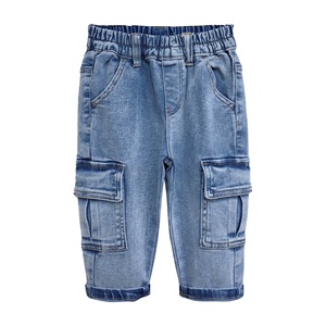 Pantalones Cargo de Mezclilla Sueltos y Cómodos para Niños, Estilo Vintage, con Cintura Elástica de Poliéster, Spandex y Algodón, Jeans Suaves con Múltiples Bolsillos y Bordados - Product Image 1