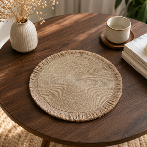 Set de table rond en jonc de mer style bohème avec franges en jute, en fibres naturelles, écologique, fait main, pour la décoration de table et de la maison - Product Image 2