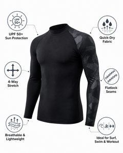Factory Direct Sell OEM Men Long Sleeve Rash Guard Compression Shirt Camo <b>Print</b> UV Protection Custom Logo Gym MMA <b>Surf</b> Swimwear - Product Image 3