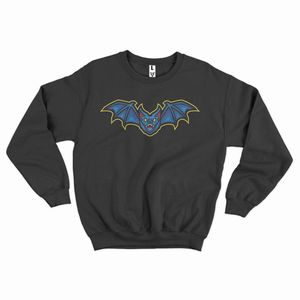 Sweat-shirt graphique noir en coton personnalisé unisexe, imprimé chauve-souris, col rond, streetwear, coupe oversize, polaire chaude pour l'hiver - Product Image 4