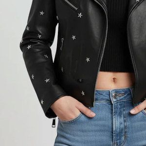 Veste en cuir d'agneau véritable pour femme, style motard, coupe courte, tendance automne, vente en gros - Product Image 5