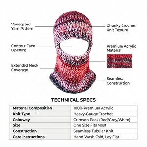 Balaclava unisexe en tricot 100% acrylique, motif à carreaux multicolores, couvre-chef pour adulte, 56-58 cm - Product Image 5