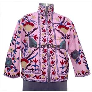 Chaqueta Bomber de Mujer con Cuello en V, Diseño Floral Vintage, Bordado Suzani TNT, Ecológica, Transpirable, de Secado Rápido, Tejido de Algodón - Product Image 1