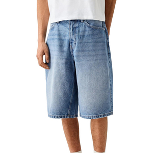 Shorts en jean baggy pour homme style streetwear, respirants, décontractés, effet usé, coupe ample, avec logo personnalisé imprimé ou brodé, délavage clair, été - Product Image 1