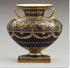 Vase géométrique orné bleu profond et argenté, à corps large et motifs complexes, disponible à prix de gros. - Product Image 2