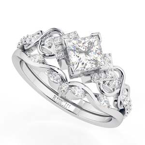 Princess Cut Lab Grown Diamond Unique Bridal <b>Set</b> <b>Ring</b> <b>for</b> <b>Women</b> in 14K Rose Gold - Product Image 2
