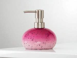 Ensemble d'accessoires de salle de bain en résine 5 pièces, fuchsia, moderne, distributeur de savon, porte-brosse à dents, poubelle et plus - Product Image 2