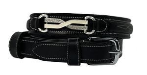 Cinturón de cuero negro Argentina Polo cosido a mano con hilo de color verde/azul y hebilla de acero inoxidable. - Product Image 2