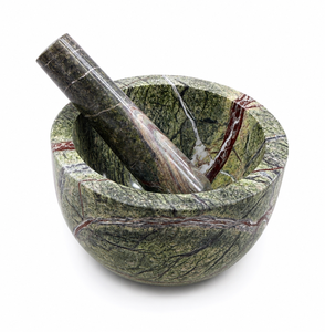Mortier et pilon en marbre naturel, bol en pierre polie, mortier de broyage écologique au design moderne pour cuisine, épices, sauces et décoration - Product Image 2