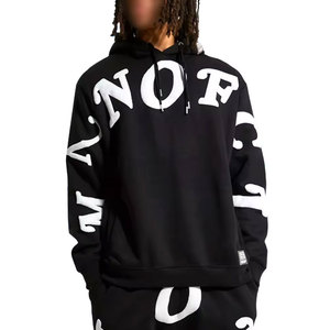 Survêtement noir à capuche pour homme, imprimé lettres, en coton, style streetwear, coupe ample, longueur intégrale, pour l'automne, avec poches latérales et cordon de serrage - Product Image 1