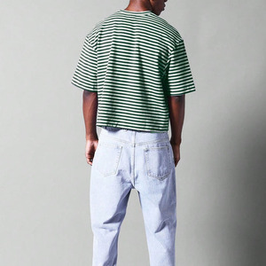 Men's Striped Casual <b>T</b>-<b>Shirt</b> Short Sleeve O-Neck Regular Fit Knitted Cotton Green <b>White</b> Patterned - Product Image 4