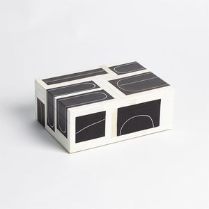 Caja de Joyería Rectangular con Incrustaciones de Resina Inspirada en Hueso Blanco, Diseño Moderno, Patrón Geométrico Negro, Decorativa y de Lujo - Product Image 3