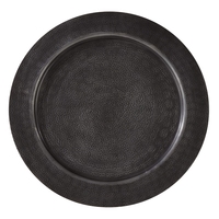 Sous-plat rond de luxe noir canon de fusil métallisé foncé à finition martelée pour tables de haute couture et de banquets d'hôtel