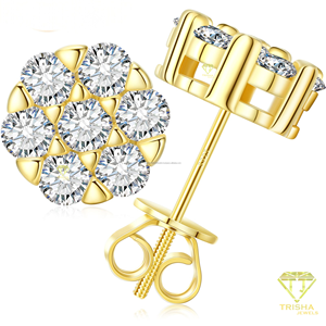 Lab Grown Diamond 925 <b>Sterling</b> <b>Silver</b> <b>Stud</b> Jewelry Gold Tone Elegant Brilliant Earrings For Women Wholesale Fashion - Product Image 1
