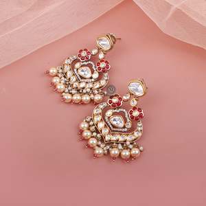 Arshi Ruby Polki Designer Chandbali Dangle Earrings - Product Image 1