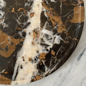 Plateau de service rond en marbre noir et or, pierre naturelle, décoration de luxe pour la maison, résistant au feu, revêtement mural de cuisine - Product Image 1