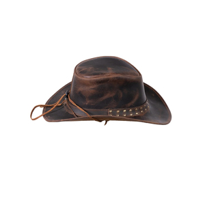 Chapeau de cowboy vintage en cuir vieilli, style western, avec bande cloutée, large bord, unisexe, chapeau de brousse Outback pour hommes et femmes, usage quotidien - Product Image 3