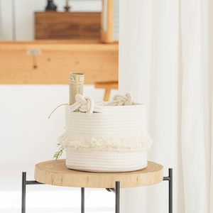 Cesta de Almacenamiento Pequeña de Cuerda de Algodón Tejida con Borla, Cesto Decorativo para Guardar Pañales, Mantas, Revistas y Llaves - Product Image 2