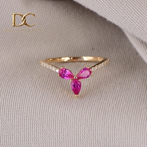 Bague en or massif 9 carats avec tourmaline rose cultivée en laboratoire et accent de diamant cultivé en laboratoire, bijoux fins pour femmes, fabricant - Product Image 3
