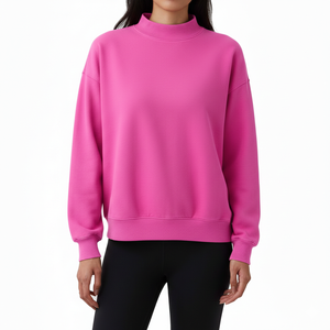 Sudadera Casual de Algodón con Forro Polar para Mujer, Cuello Alto, Manga Larga, Estilo Oversize, Bordado Sólido, ODM para Universidad - Product Image 1