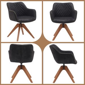 เก้าอี้หนังนิ่มสีดำทันสมัยสำหรับสำนักงานพร้อมขาไม้โอ๊คสำหรับพื้นที่ขนาดเล็ก-ชุดละ2ชิ้น - Product Image 5