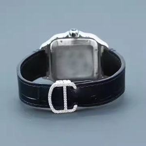Luxury <b>Blue</b> Dial Iced Moissanite Diamond <b>Watch</b> 21mm Square Case Quartz ETA Movement Business Hip Hop Stainless Steel Fashion - Product Image 2