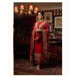 Beautiful <b>Red</b> Silky Free-Size Salwar Kameez Top and Bottom Set with Dupatta for Party Wear - Product Image 4