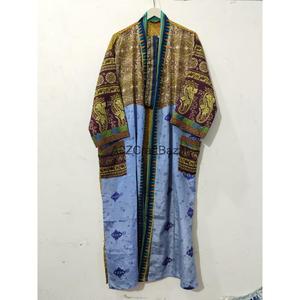 ชุดคลุมกิโมโนฤดูร้อนสุดหรู, ชุดนอนคลุมยาว, กิโมโนผ้าไหมซารีอินเดียทำมือวินเทจรีไซเคิล - Product Image 6