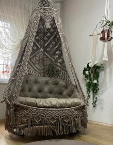 <b>Macrame</b> Brown Double Swing, Double Swing,Double Hanging Swing,Garden Swing,Patio Swing,<b>Macrame</b> Hangesessel,Rocking Chair - Product Image 1