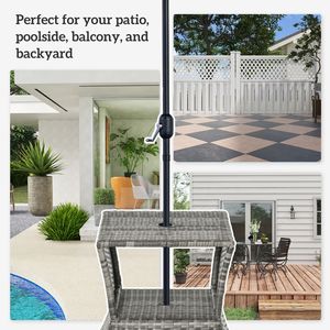 Tavolino Moderno da Esterno in Rattan con 2 Ripiani Portaoggetti e Foro per Ombrellone, Grigio, per Patio e Giardino - Product Image 4