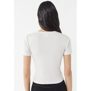 Women's White Slim Fit Short Sleeve O-Neck T-Shirt Casual Jersey Cotton <b>Top</b> Breathable Regular Length All Seasons Wear - Product Image 2