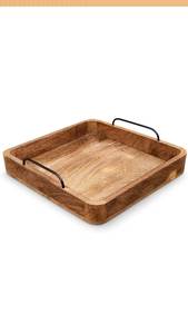 Plateau rond en bois pour la maison - Plateau de service imperméable pour café ou nourriture, plateau décoratif fabriqué en Inde - Product Image 4